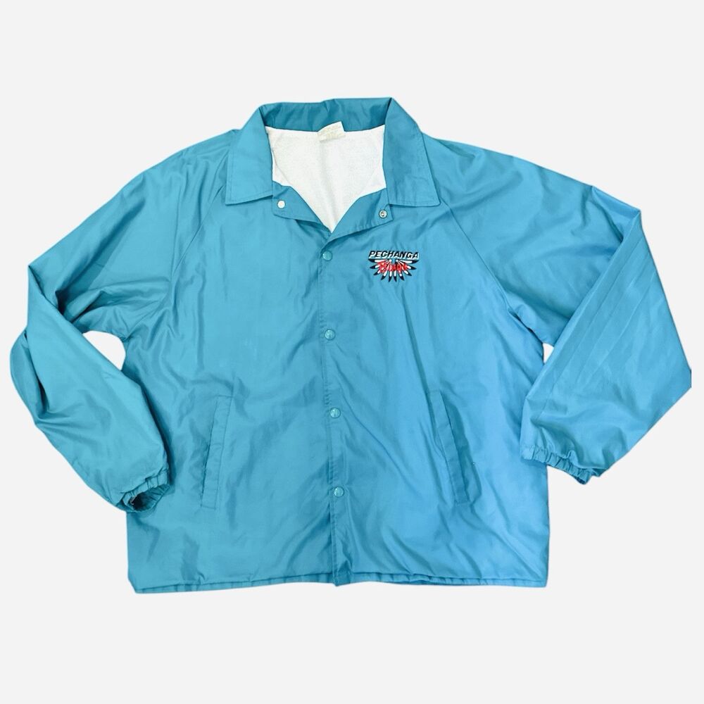 Vintage 90s Coach Jacket Nylon Windbreaker Blue Made in USA Embroidered Logo XL